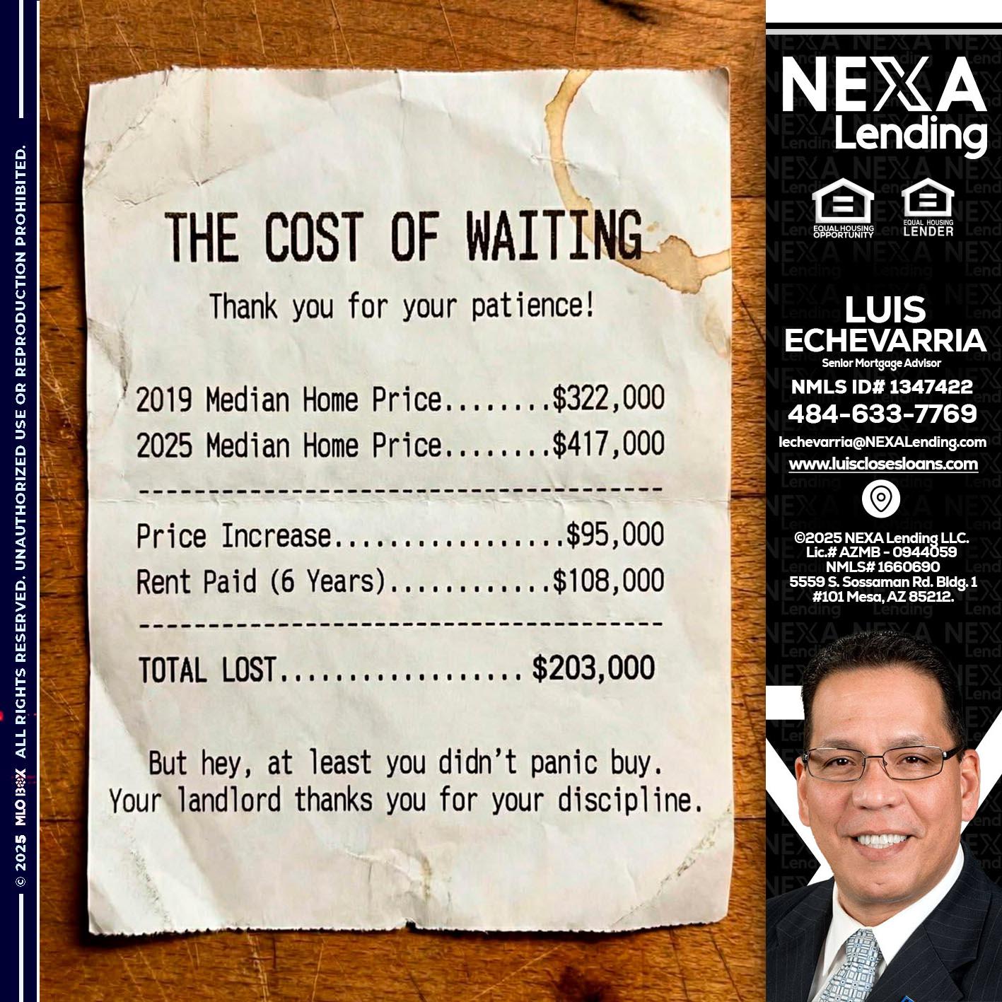 THE COST OF WAITING - Luis Echevarria -Broker/Senior Mortgage Advisor