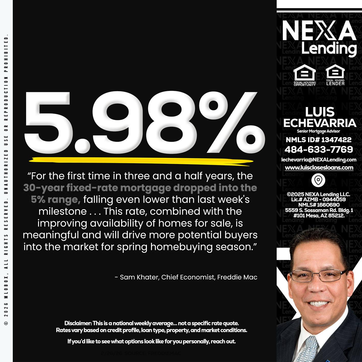 5.98% - Luis Echevarria -Broker/Senior Mortgage Advisor