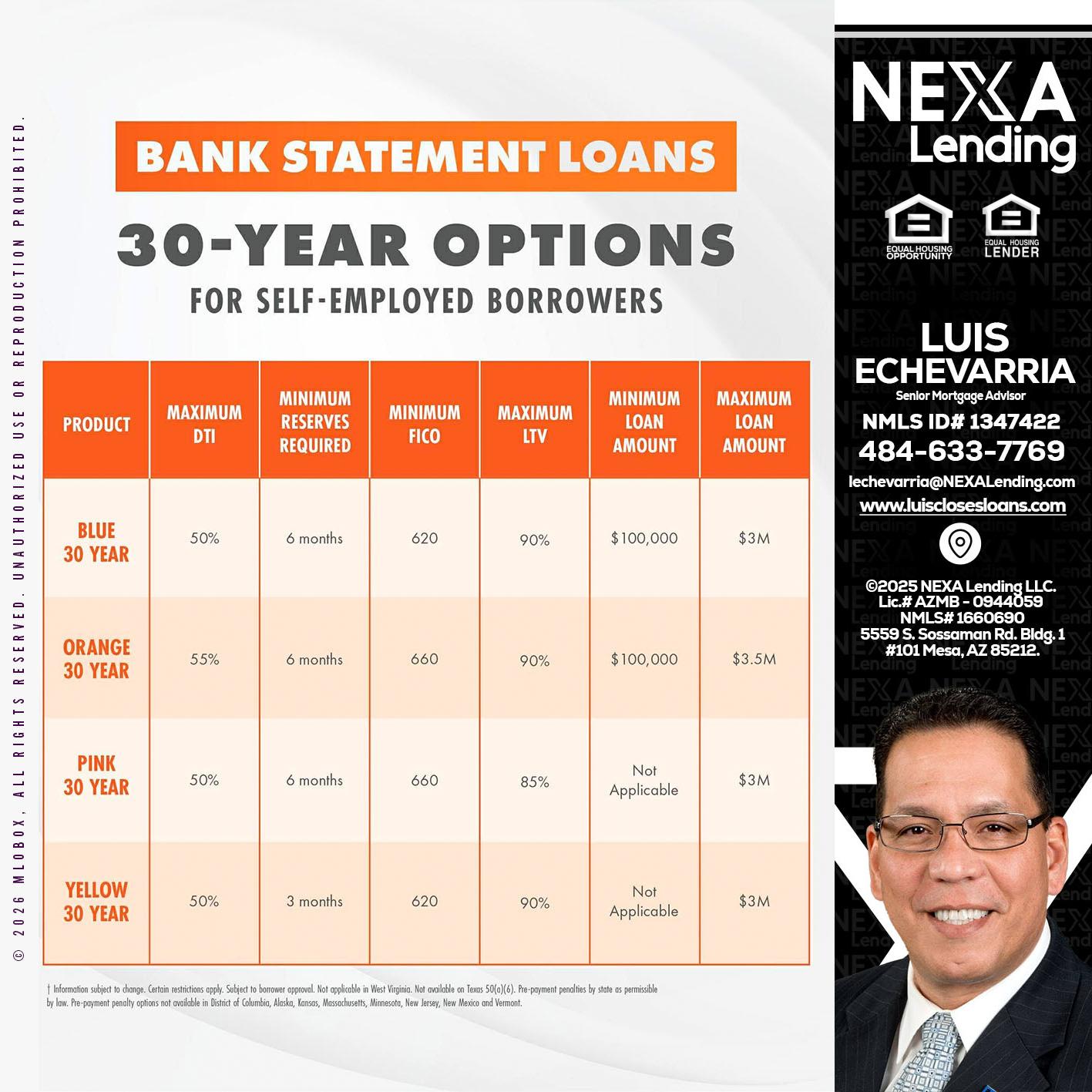 30 YEARS OPTIONS - Luis Echevarria -Broker/Senior Mortgage Advisor
